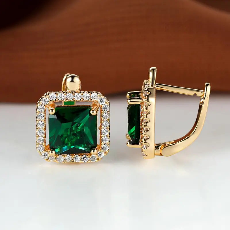 Orecchini Zircone Quadrato Verde