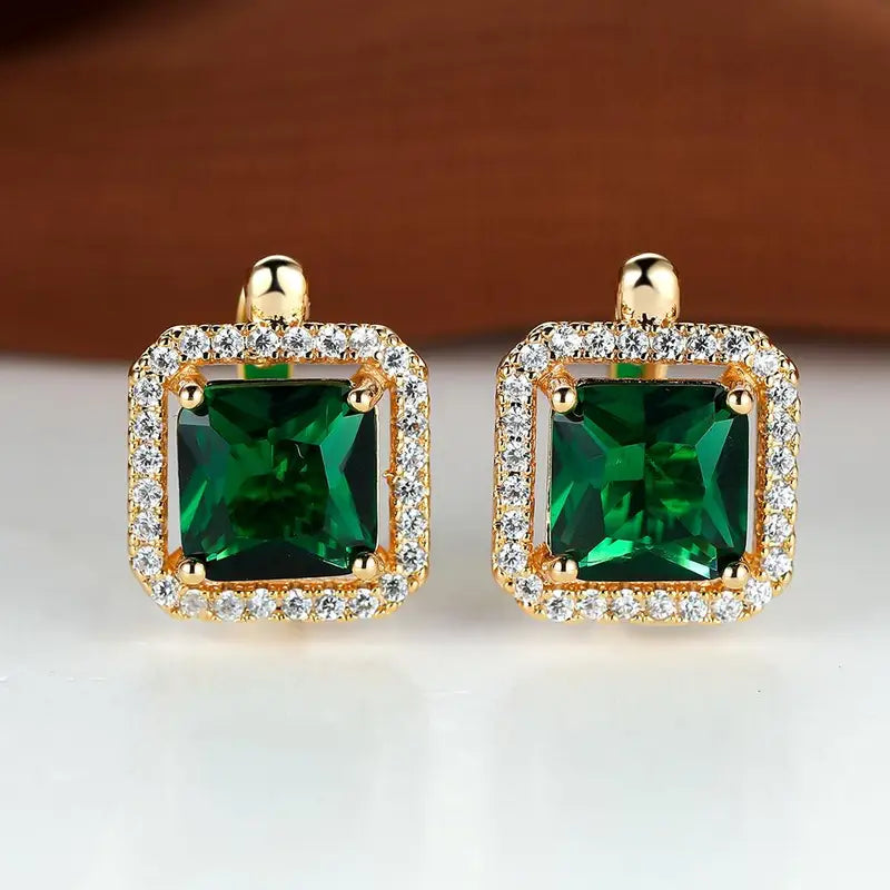 Orecchini Zircone Quadrato Verde