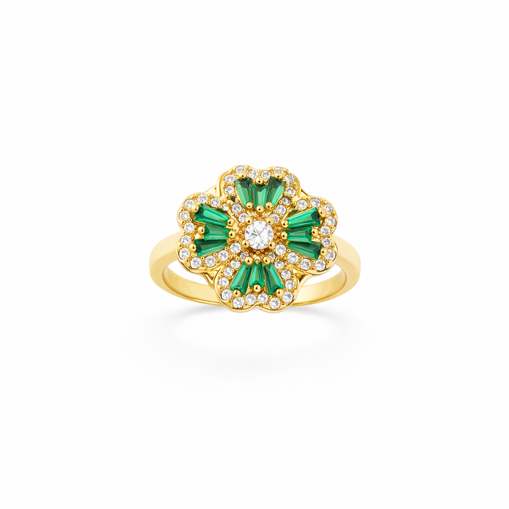 Anello Girevole Quadrifoglio Smeraldo Oro giallo