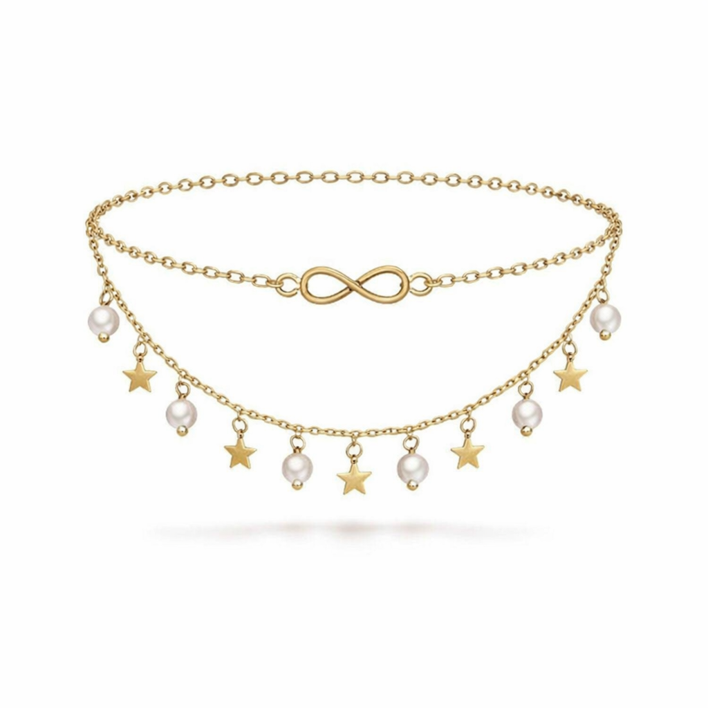 Cavigliera Infinito con Perle e Stelle Oro giallo