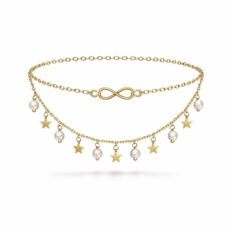 Cavigliera Infinito con Perle e Stelle Oro giallo