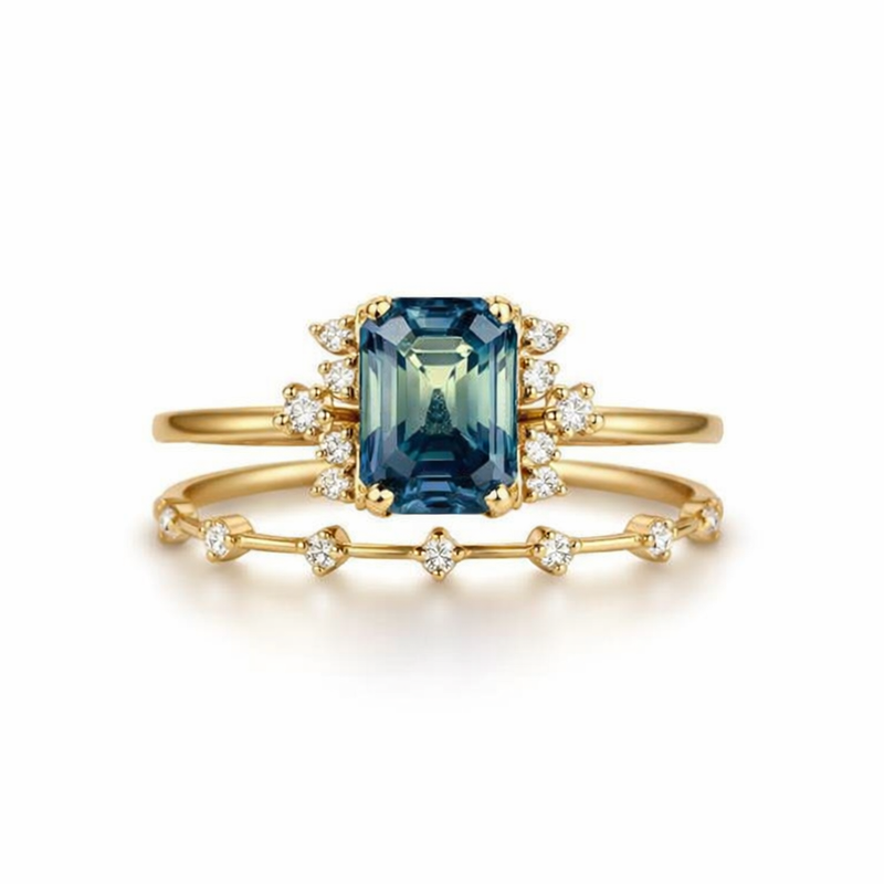 Parure Anelli Brillio Blu Cristallo Oro giallo