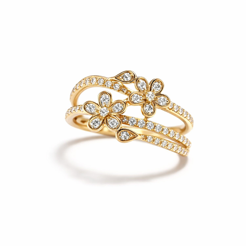 Anello Fiore Brillante Elegante Oro giallo