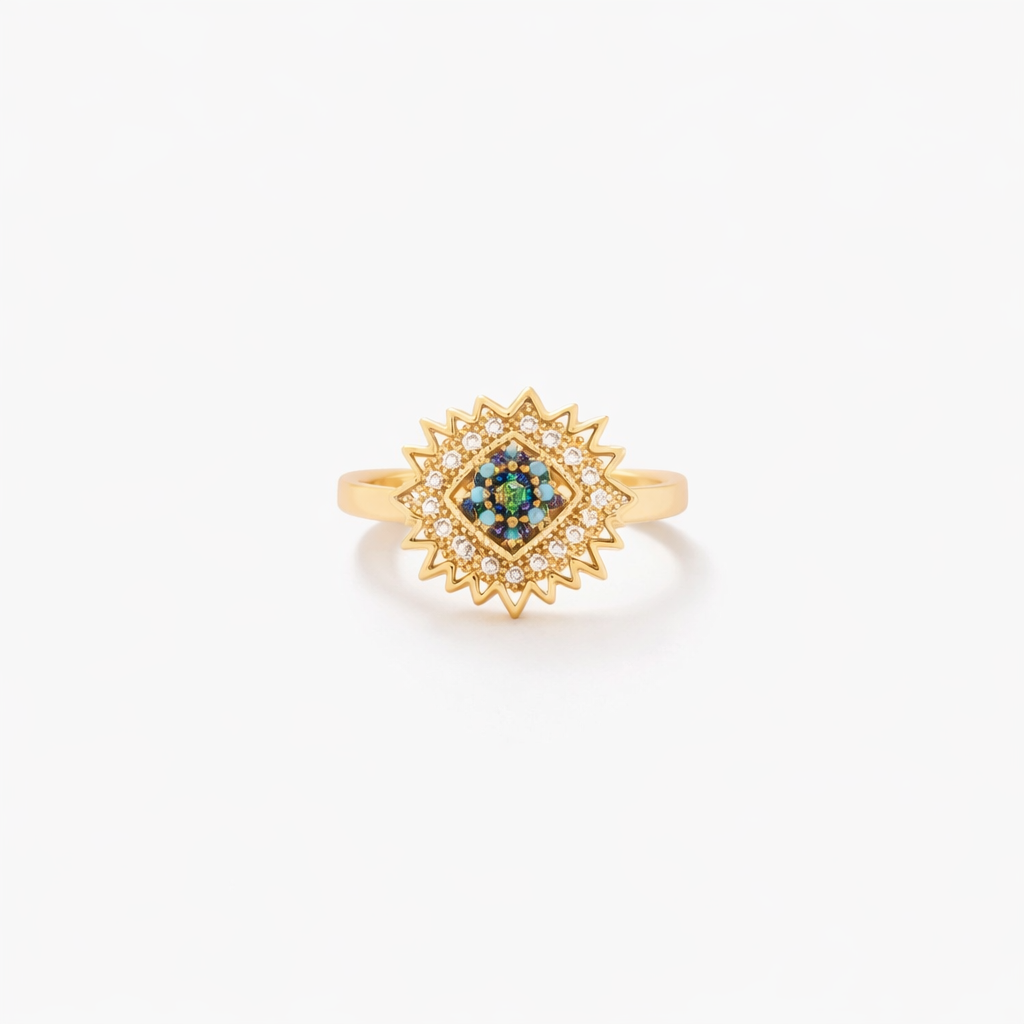 Anello Girevole Sunburst Zaffiro Oro giallo