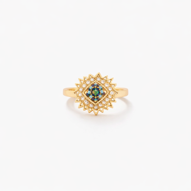 Anello Girevole Sunburst Zaffiro Oro giallo