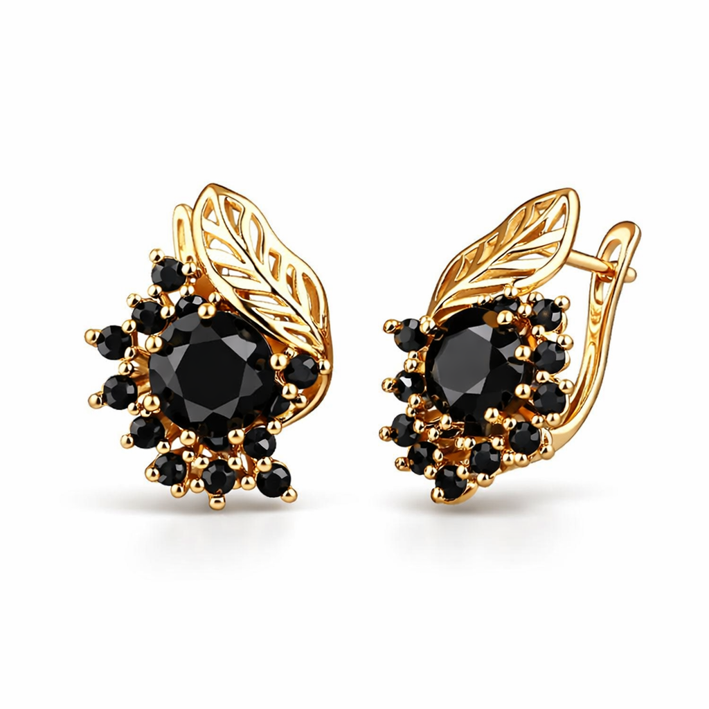 Orecchini Dorati Zircone Nera Oro giallo