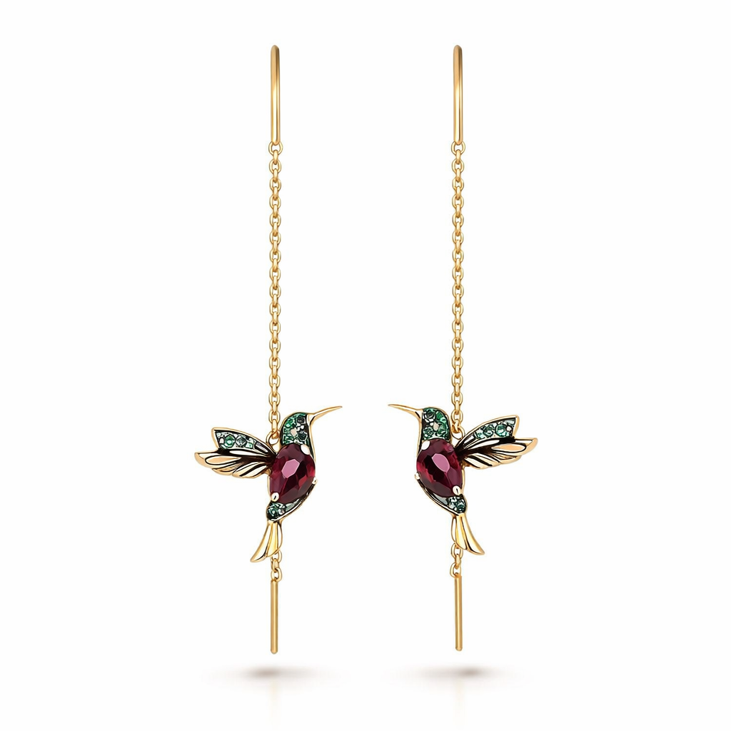 Orecchini Colibri con Smalto e Zircone Oro giallo