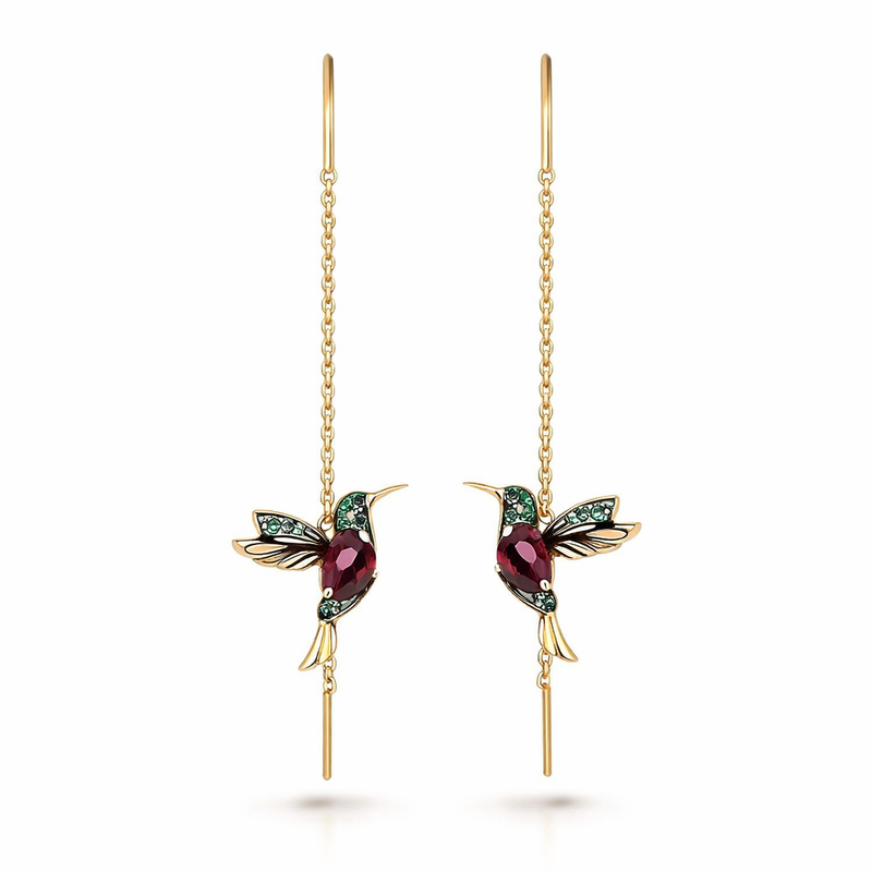 Orecchini Colibri con Smalto e Zircone Oro giallo