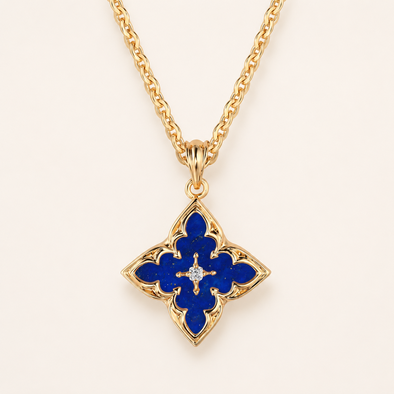 Collana con Ciondolo Quadrifoglio Blu Oro giallo