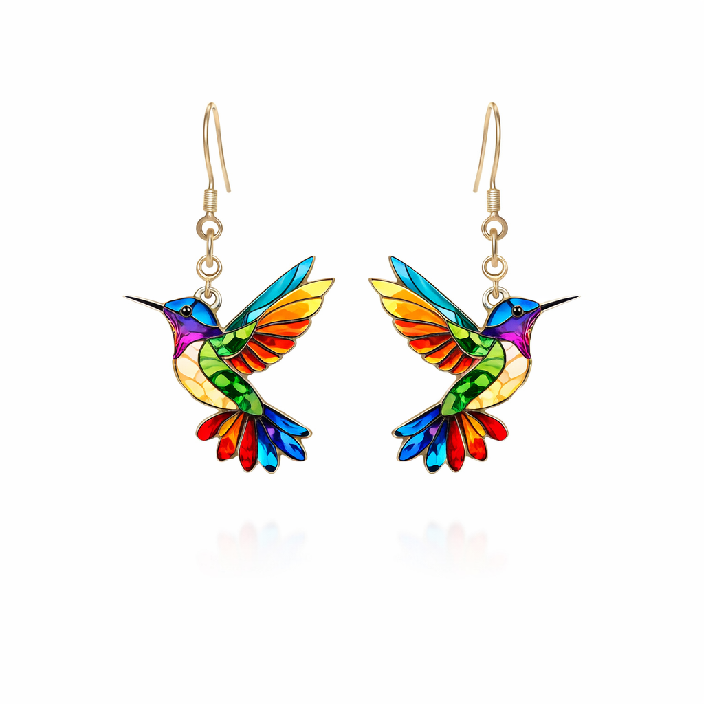 Orecchini Colibri Colorati Oro bianco