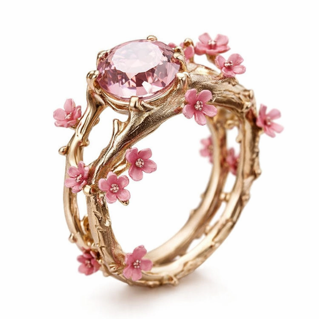 Anello Fiore Rosa Cristallo Elegante