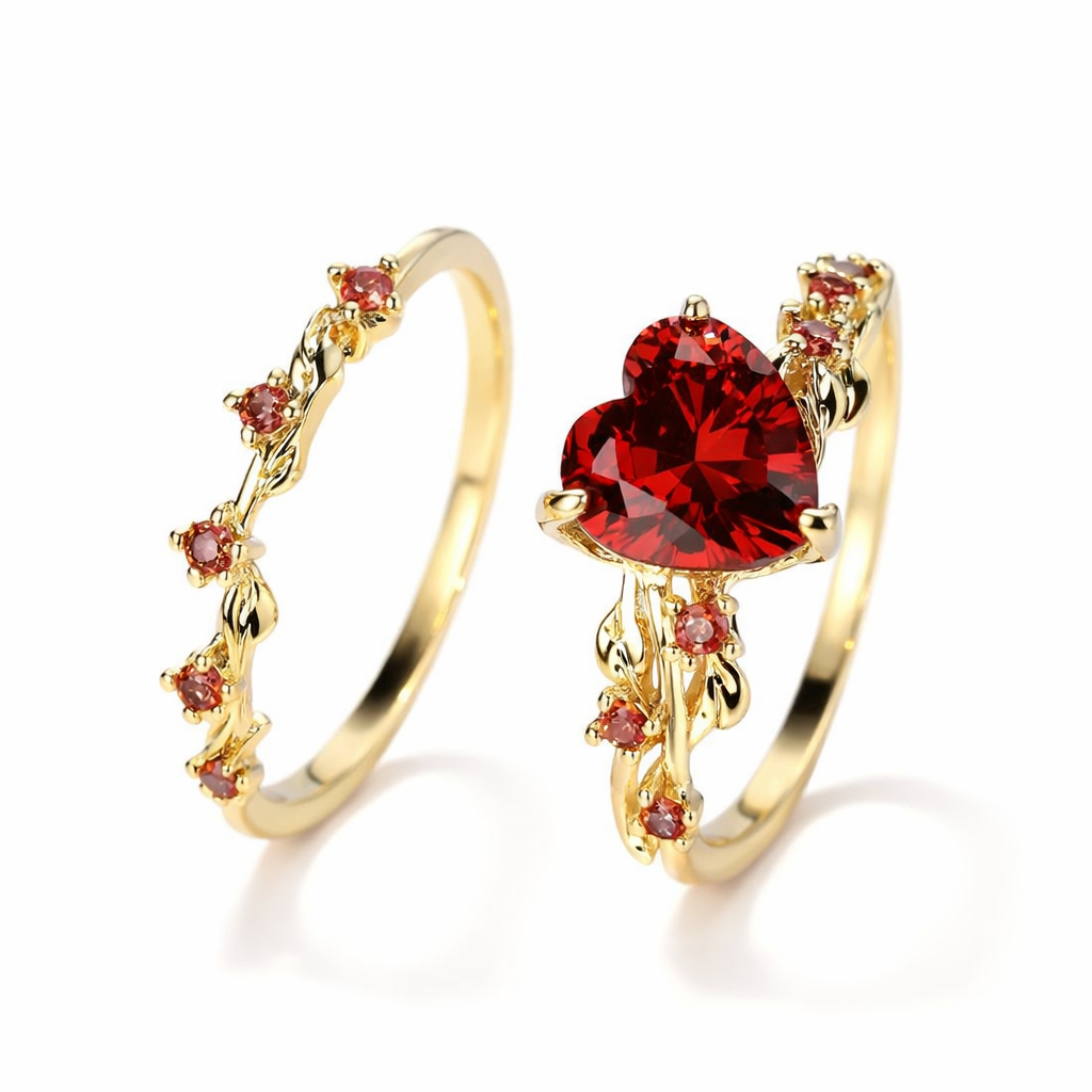 Redvine Parure Anelli con Dettaglio Cuore
