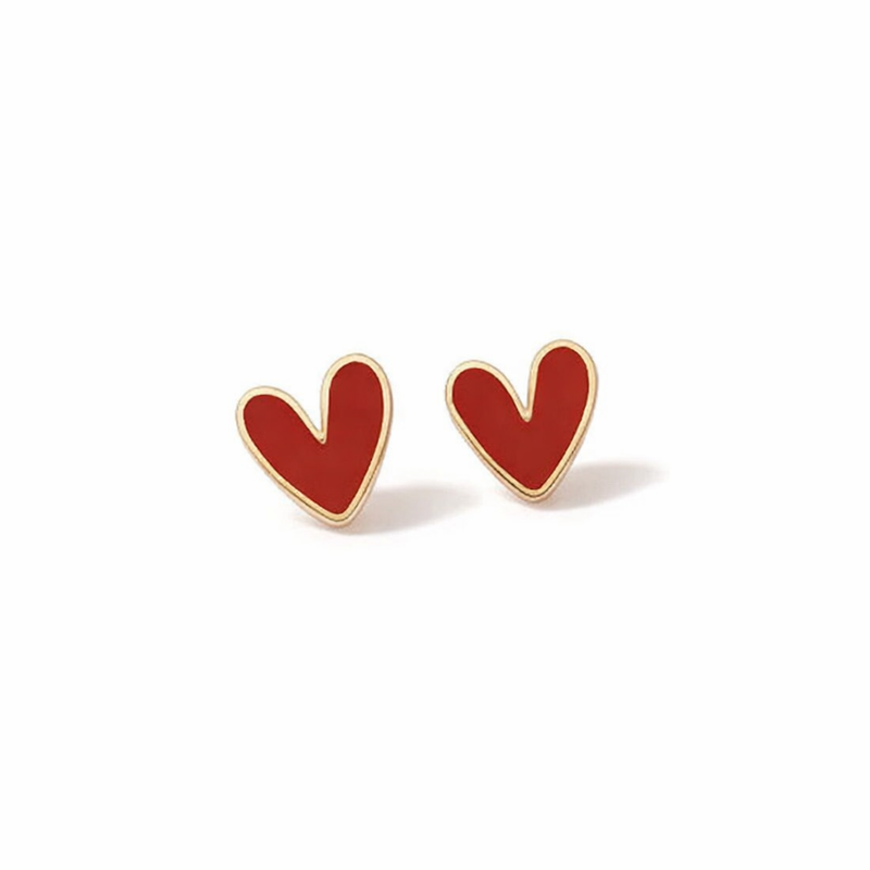 Orecchini Dorati Cuore Rosso Antichi Oro giallo