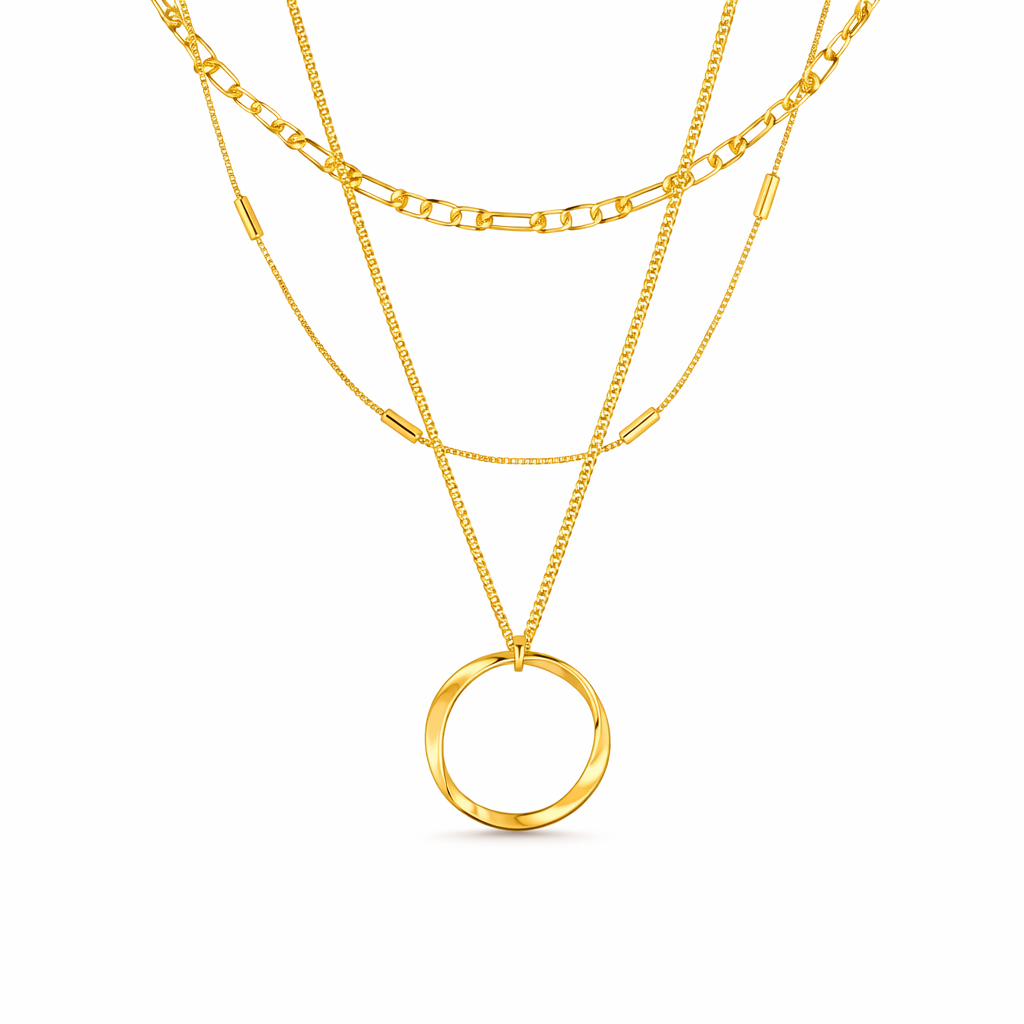 Collana Tre Fili con Cerchio Aperta Oro giallo