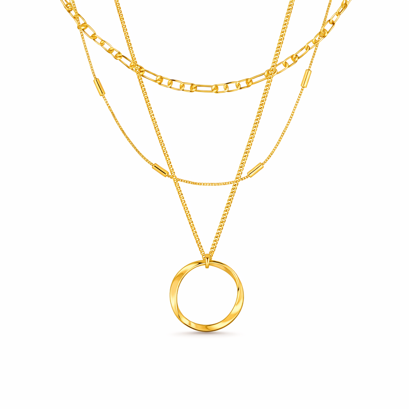 Collana Tre Fili con Cerchio Aperta Oro giallo