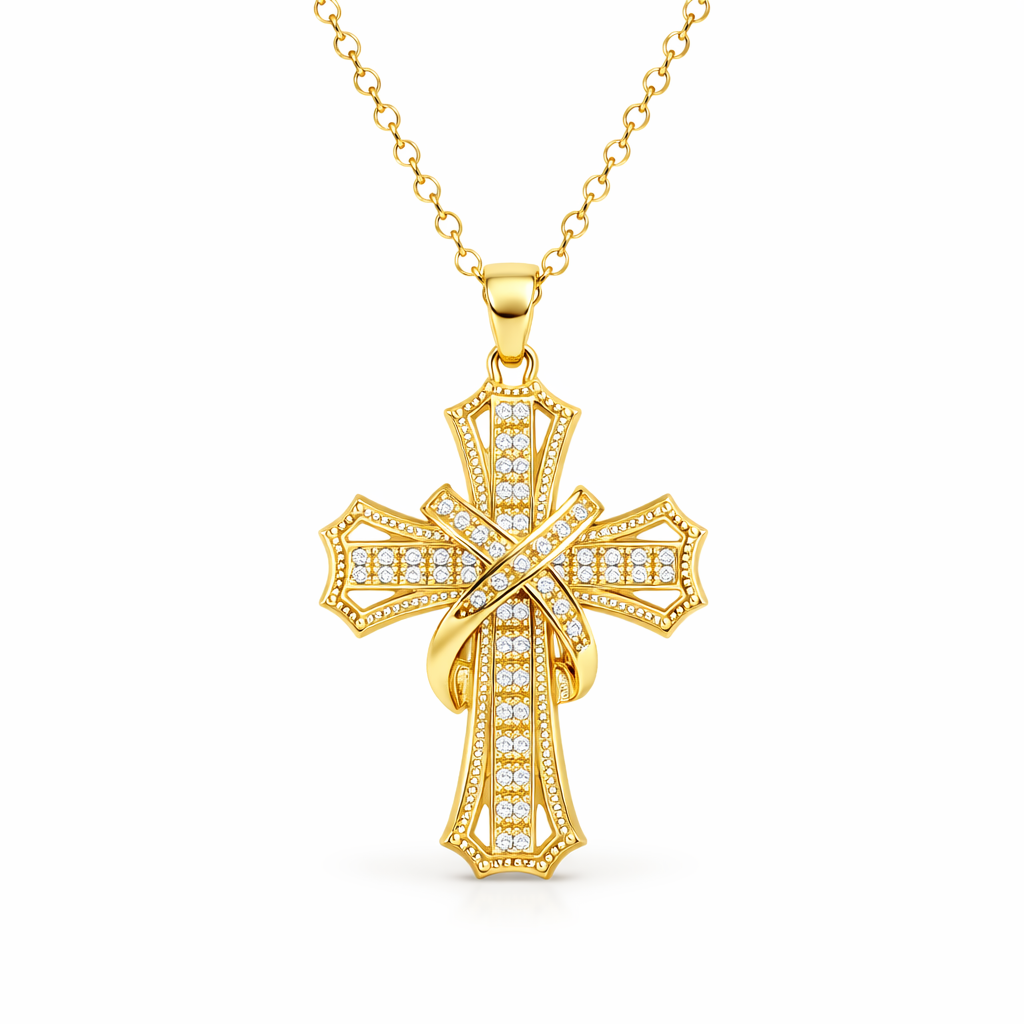 Collana con Ciondolo Croce Radiante Oro giallo