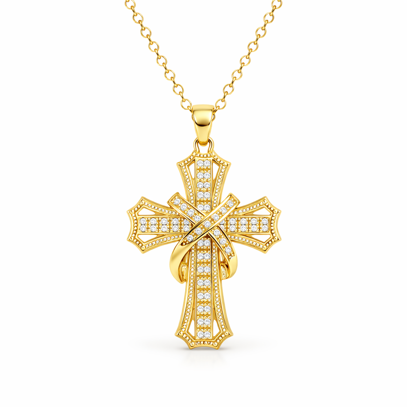 Collana con Ciondolo Croce Radiante Oro giallo