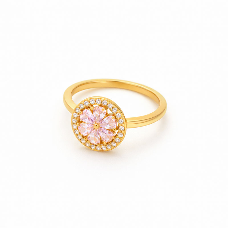 Anello Girevole Fioritura Cuore rosa Oro giallo