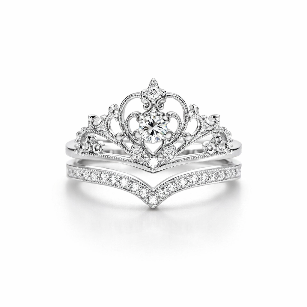 Parure Anelli Corona Argento Brillante Oro bianco