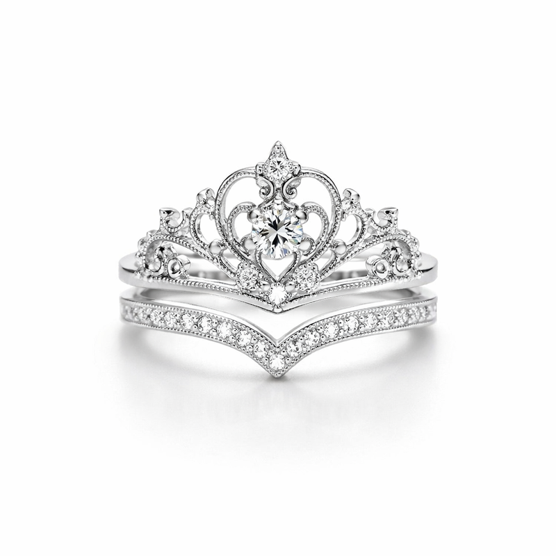 Parure Anelli Corona Argento Brillante Oro bianco