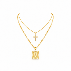 Parure Collana con Iniziale e Croce Oro giallo