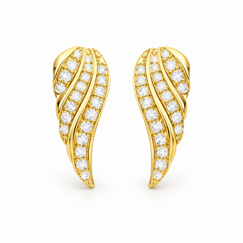 Orecchini Pave Foglia Moderni Oro giallo