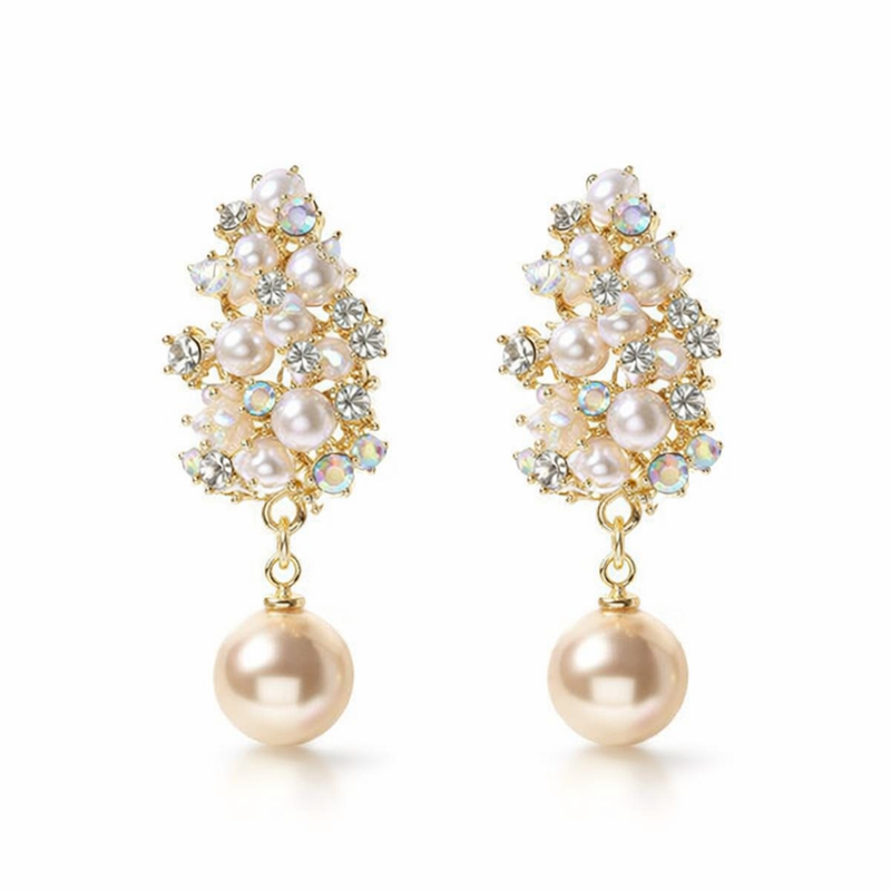 Orecchini Fiore e Perla Eleganti Oro giallo