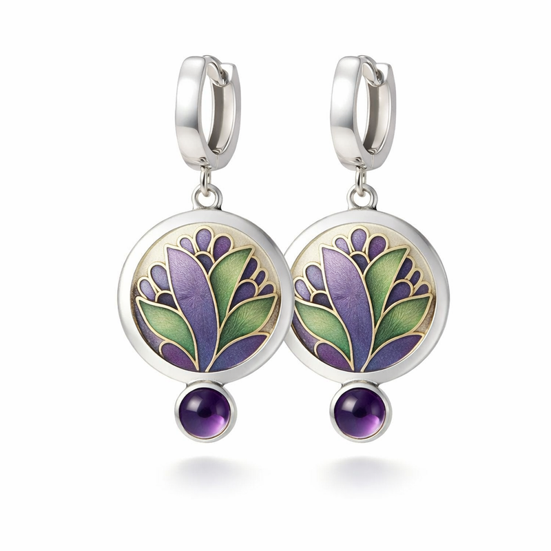 Orecchini Boho con Cristalli Viola Stile Vintage
