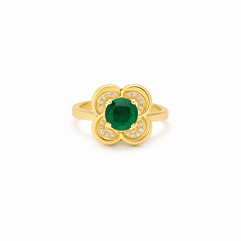 Anello Girevole Halo Quadrifoglio Smeraldo Oro giallo