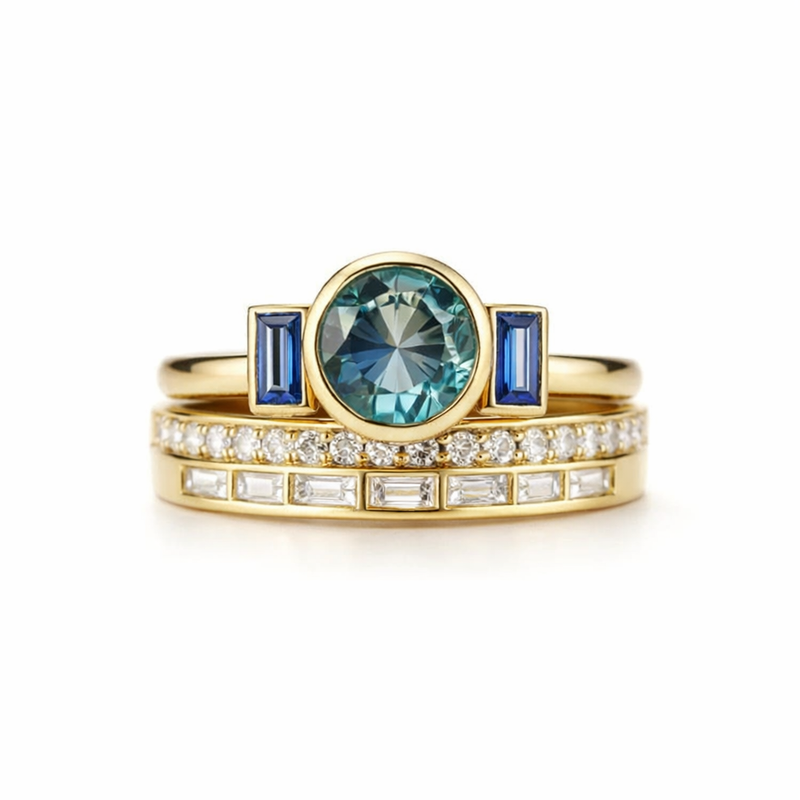 Parure Anelli Blu Elegante Antica Oro giallo