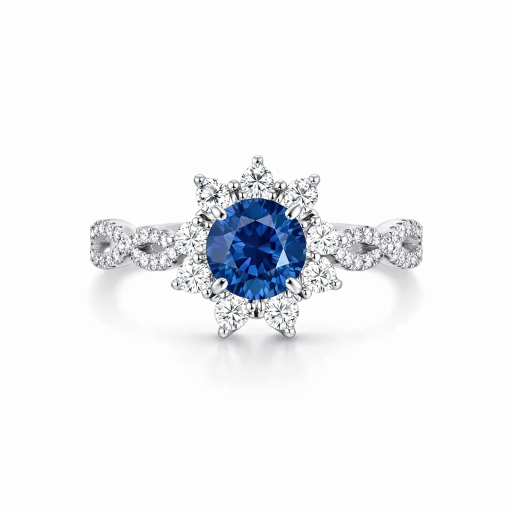 Anello Fiore Zaffiro e Cristallo Oro bianco