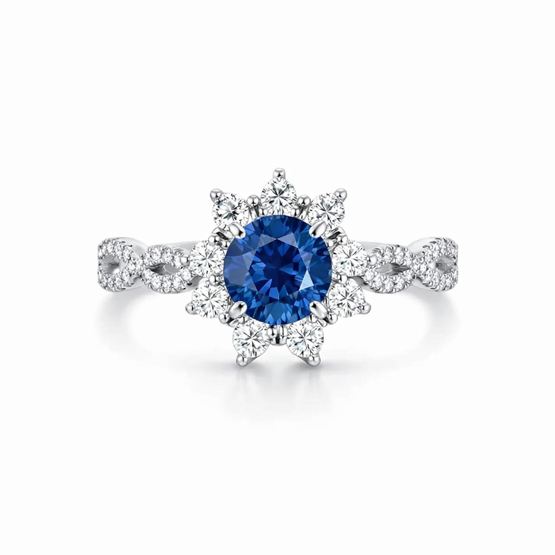 Anello Fiore Zaffiro e Cristallo Oro bianco