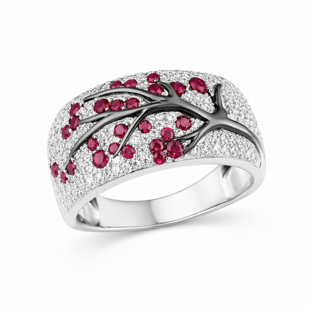 Anello Albero Fiori Rubino