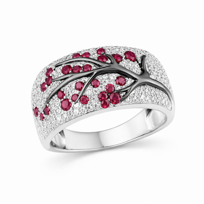 Anello Albero Fiori Rubino