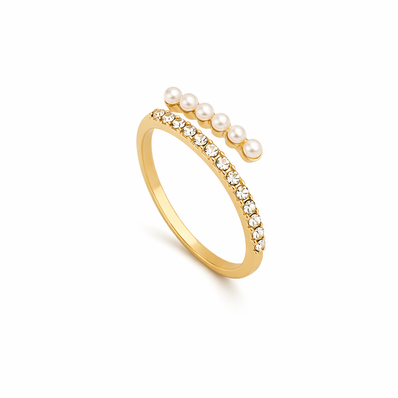 Virelle Anello Aperto Cristallo e Perla Oro giallo