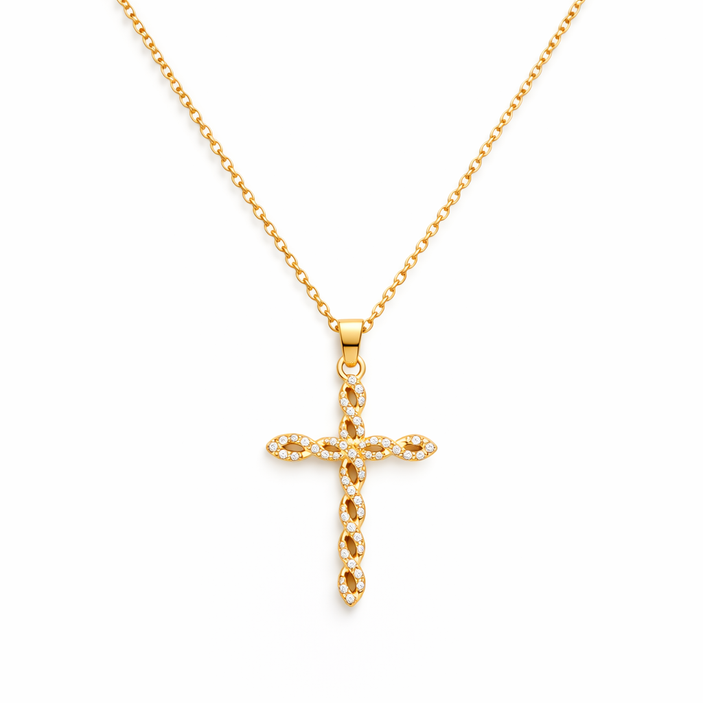 Collana Croce con Cristallo Attorcigliata Oro giallo
