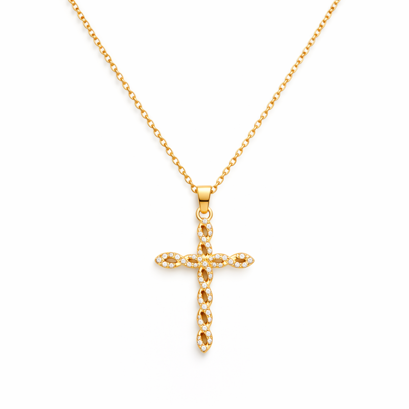 Collana Croce con Cristallo Attorcigliata Oro giallo