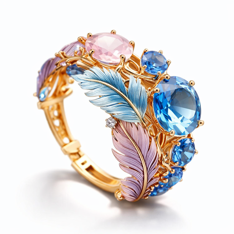 Anello Cristallo Piuma Esotico Antico Oro giallo