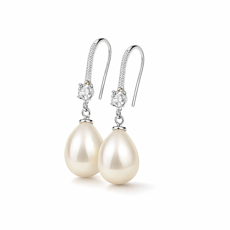 Orecchini Pendenti con Perle Brillanti Oro bianco