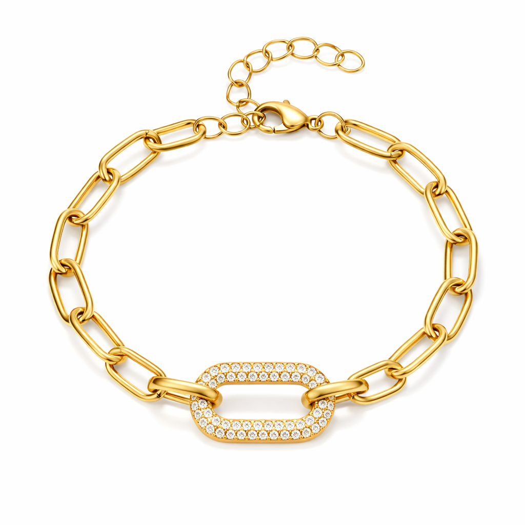 Parure Gioielli Catena Maglia Spessa con Pave Oro giallo