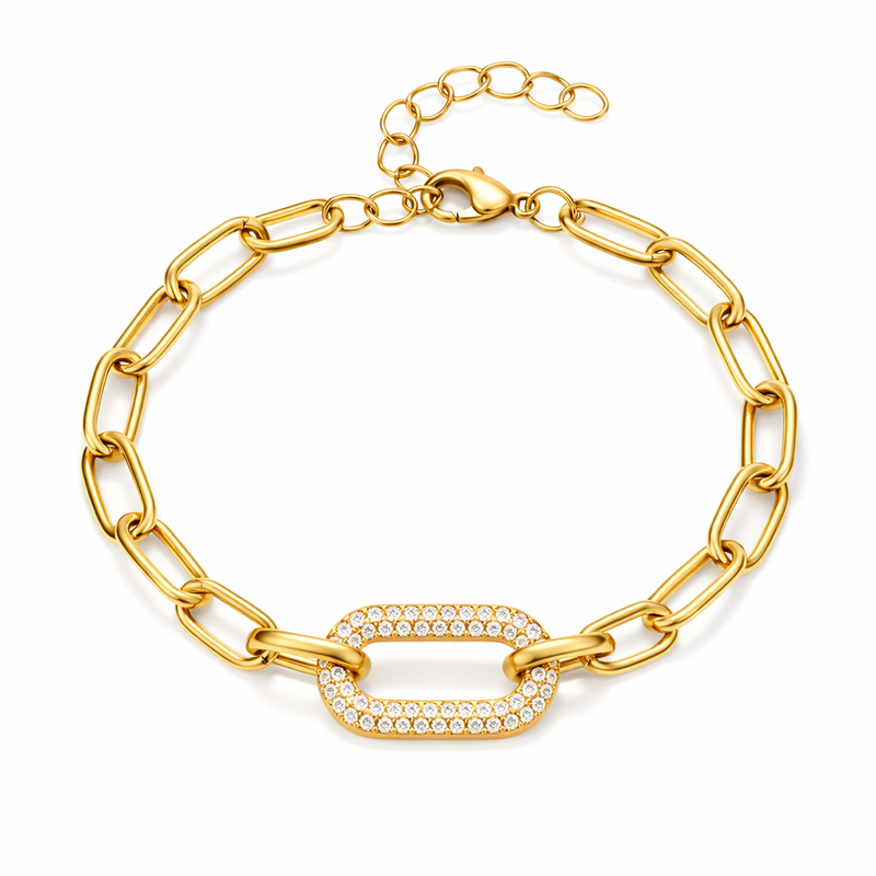 Parure Gioielli Catena Maglia Spessa con Pave Oro giallo