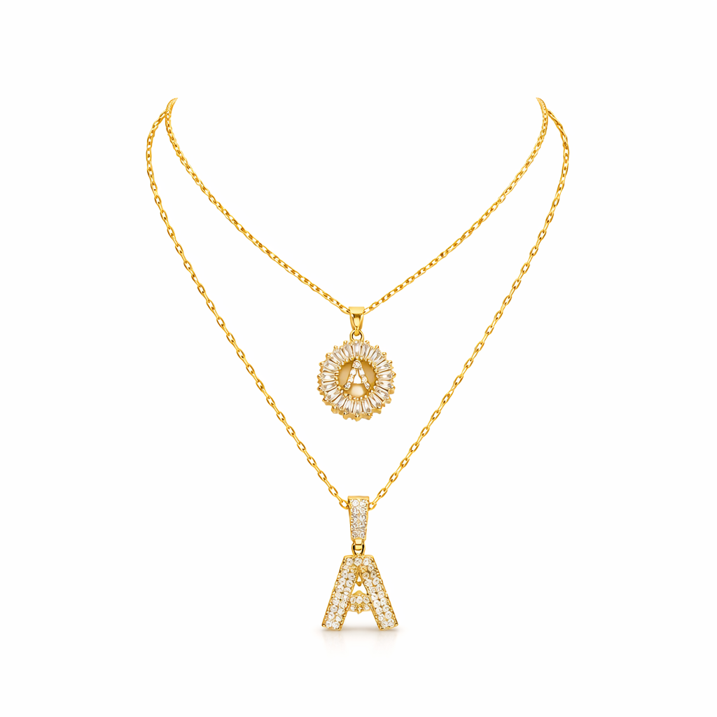 Parure Collana con Iniziale Pave Oro giallo