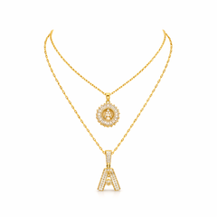 Parure Collana con Iniziale Pave Oro giallo