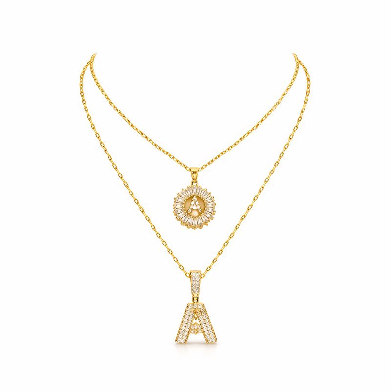 Parure Collana con Iniziale Pave Oro giallo