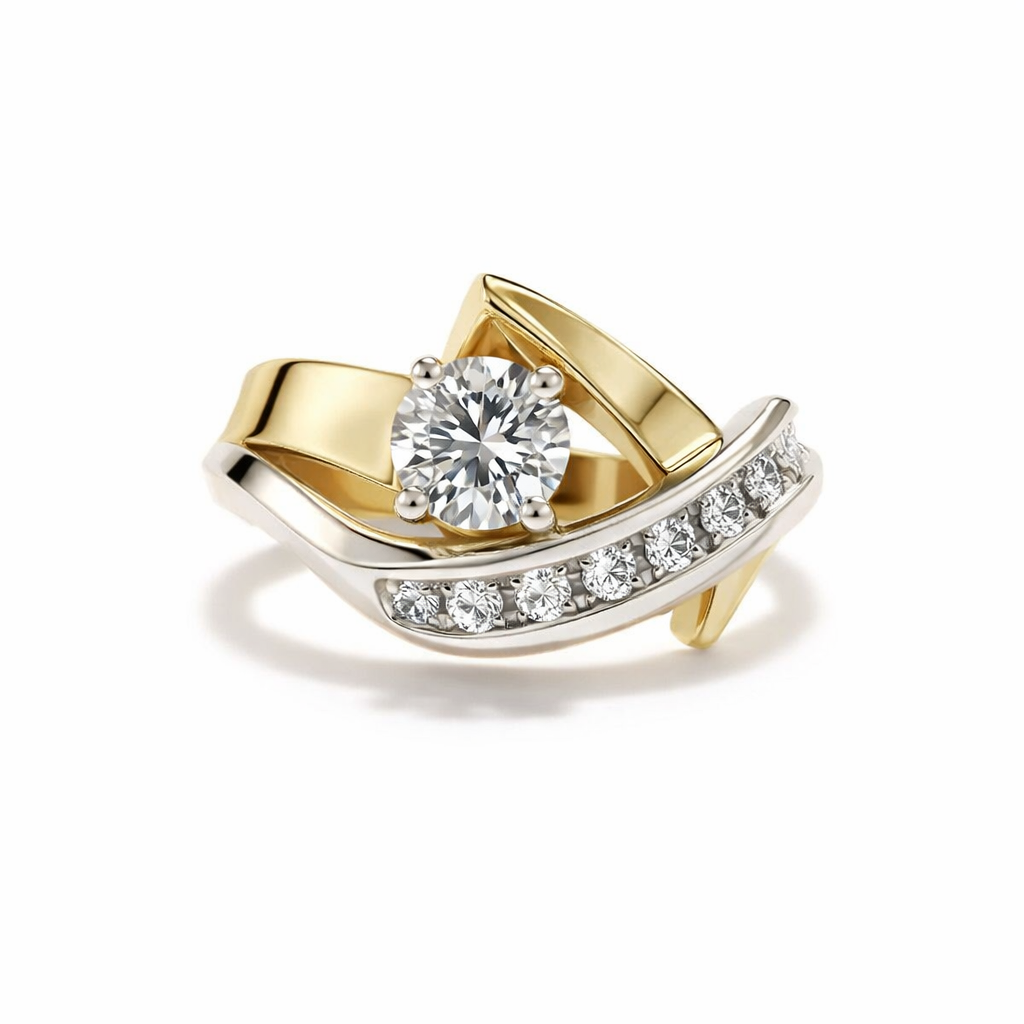 Anello Zircone Oro e Argento Irregolare Antico Oro misto