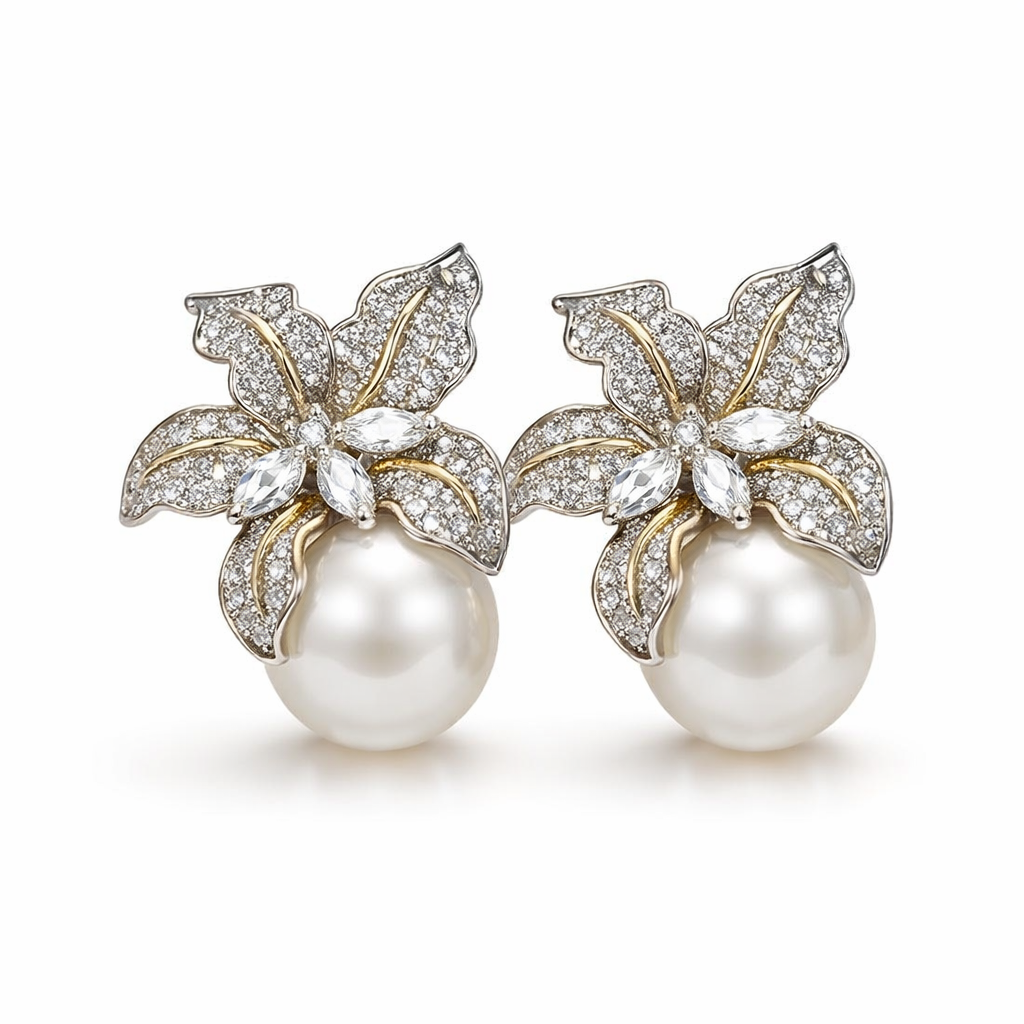 Orecchini Fiore e Perla Squisiti Oro bianco