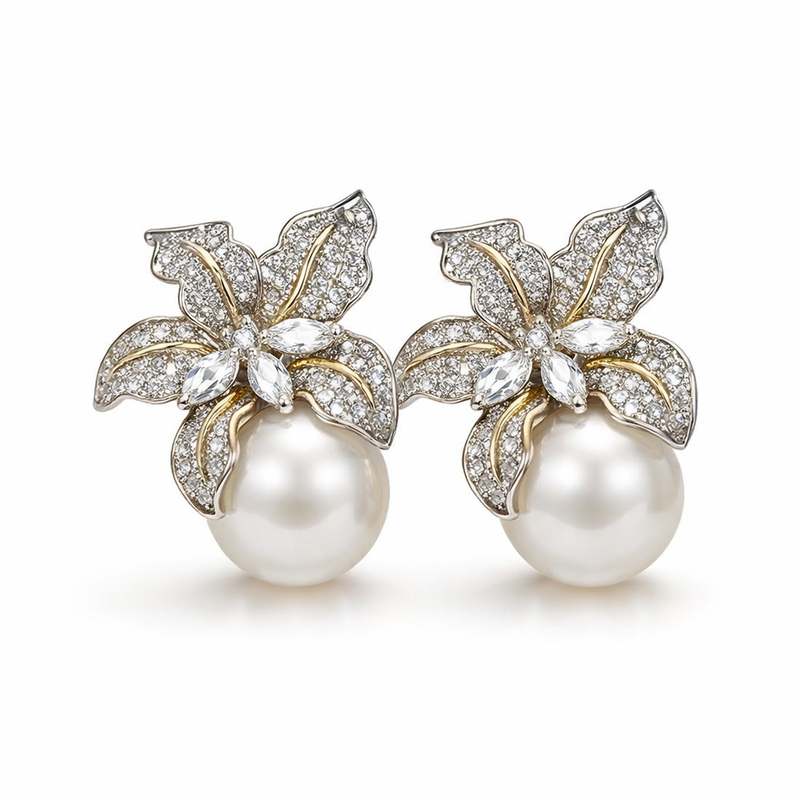 Orecchini Fiore e Perla Squisiti Oro bianco