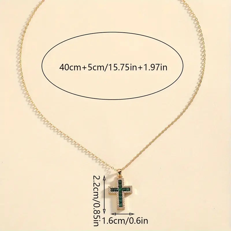Solene Collana con Ciondolo Croce Smeraldo