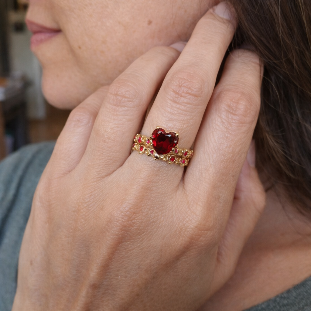 Redvine Parure Anelli con Dettaglio Cuore