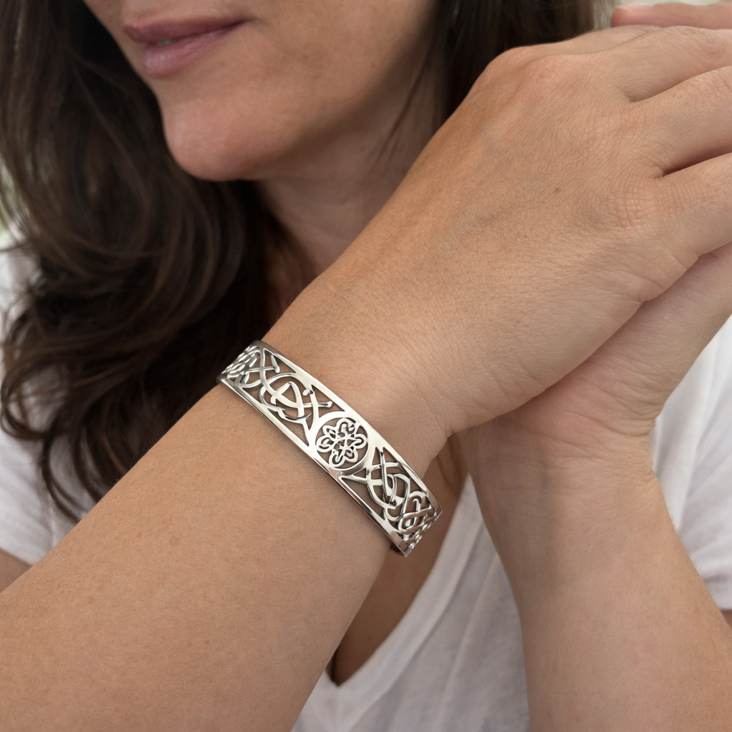 Bracciale Traforato Aperto Argento Squisito Oro bianco